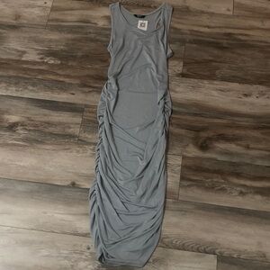 Zeagoo Full Ruched Maxi Racerback Gray Dress Size L NWT